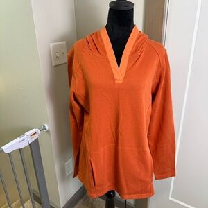 Noble Outfitters Burnt Orange Rust V-Neck Hoodie Sweatshirt Long Tunic Cotton L